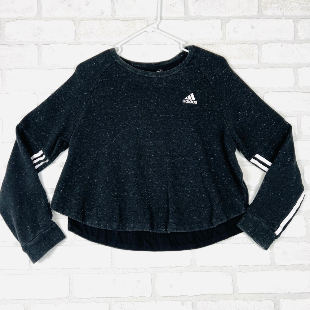 Adidas Kids Black Long Sleeve Pullover Sweatshirt‎ Three Stripe Detail M 12-14